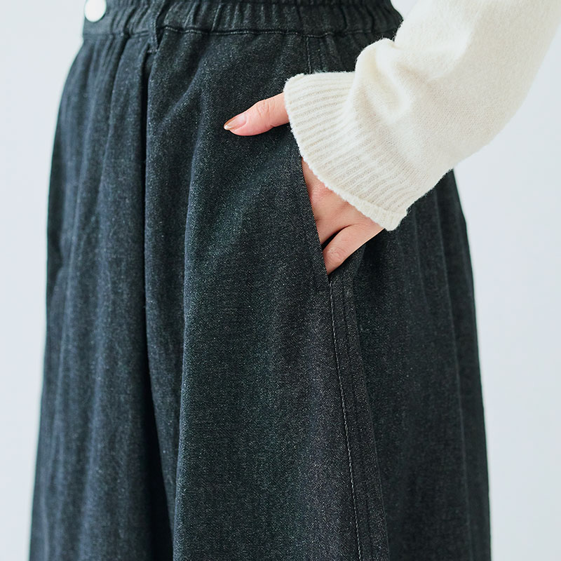 婦人『cloudnine』8oz布帛デニム無地9分丈バルーンスカート