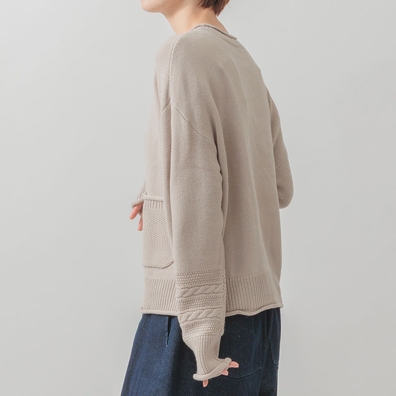 婦人『m.m.o』アクリルニット袖口ケーブル柄カーディガン