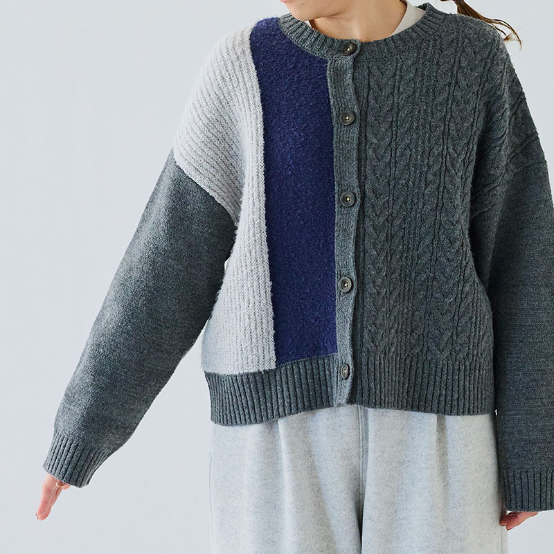 婦人『cloudnine』4種類柄パッチワークニットカーディガン