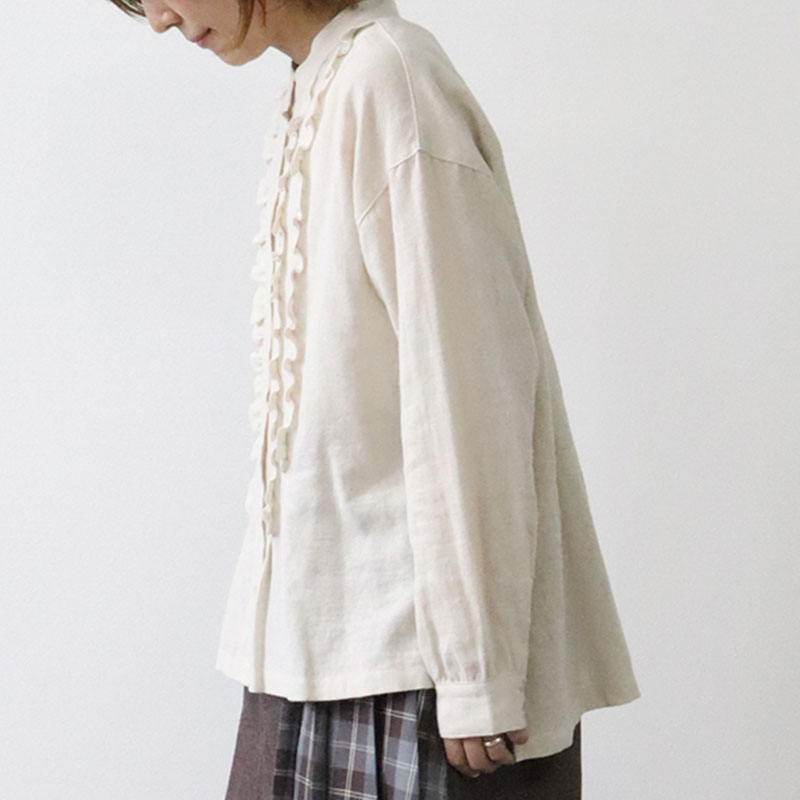 婦人『cloudnine』長袖スタンドカラータックフリルチュニック