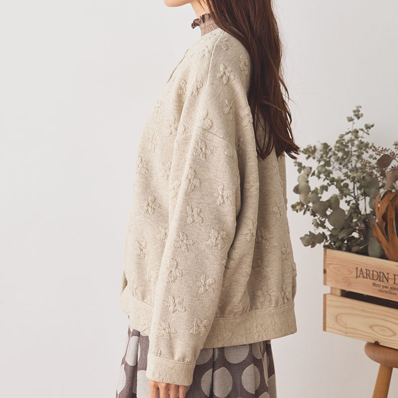 婦人『cloudnine』前開き花モチーフふくれジャガードジャケット