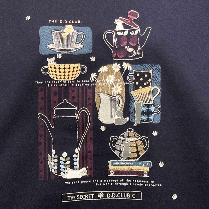 婦人DDCLUB長袖LLサイズTシャツ(ネコCUP&POT)