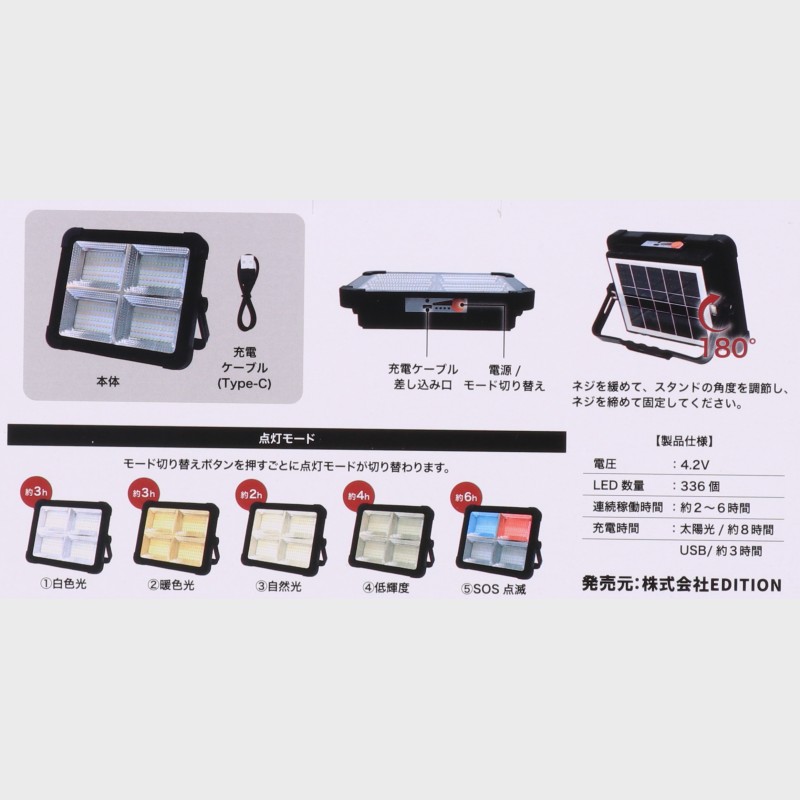 ソーラー&USB充電式LEDワークライト