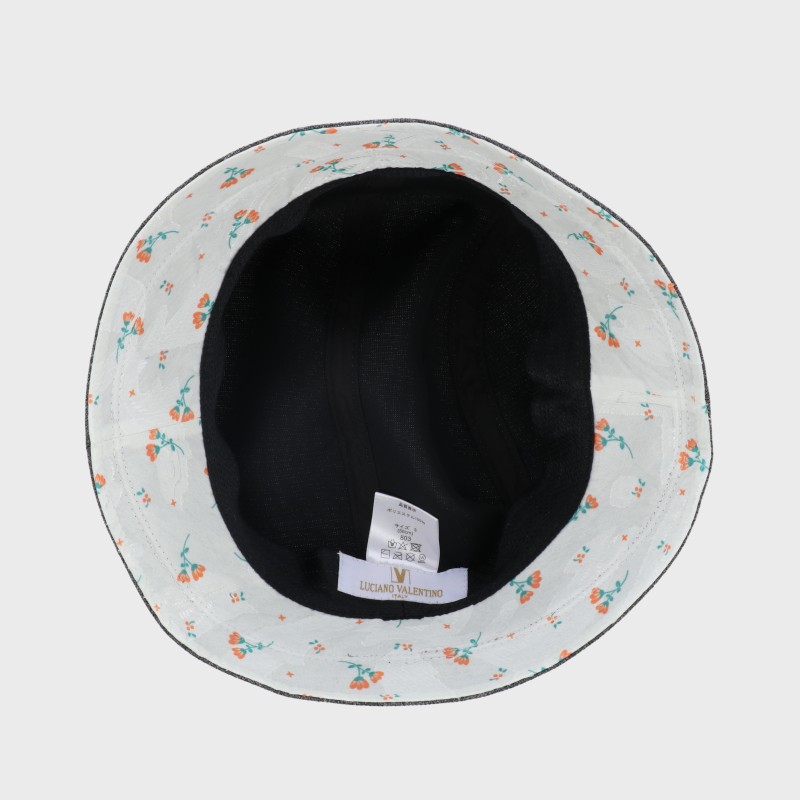 『LUCIANO VALENTINO』つば裏プリントコサージュ付きキャスクロッシェ/吸水・制電・接触冷感素材ビスクール使用