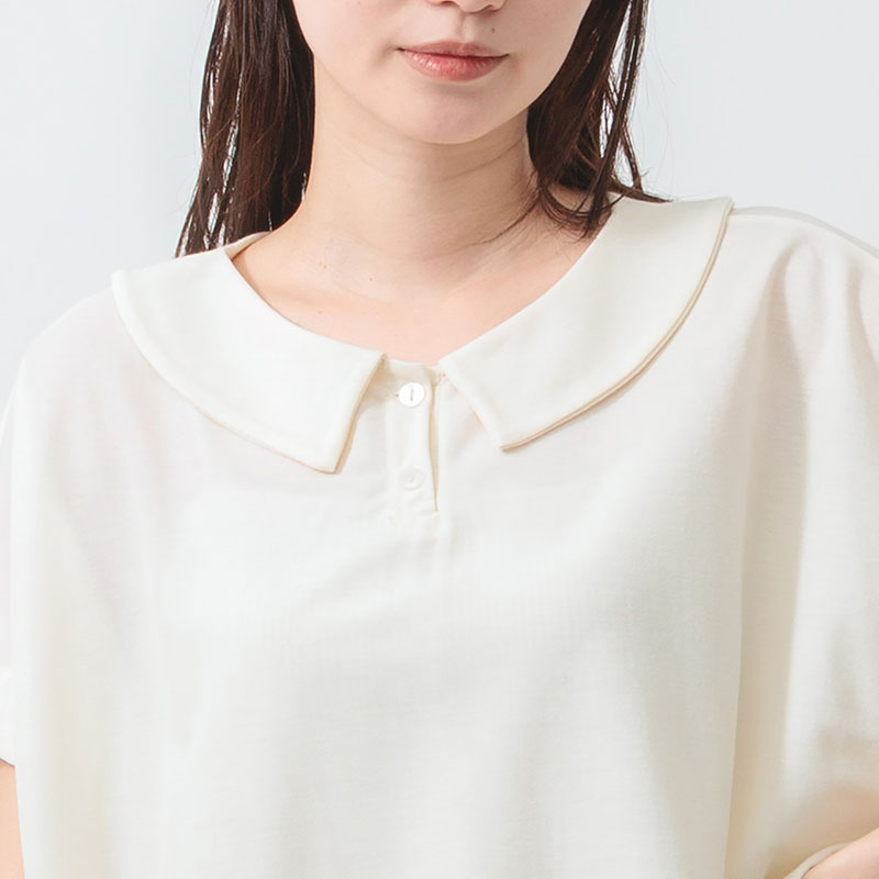 婦人『m.m.o』冷感鹿の子ポロ衿フレンチ袖プルオーバー