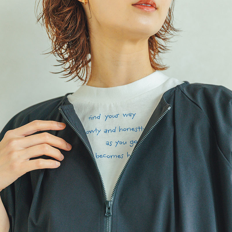 婦人『m.m.o』クルーネック袖リブ半袖Tシャツ