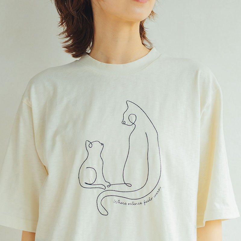 婦人『m.m.o』5分袖ネコ刺繍Tシャツ