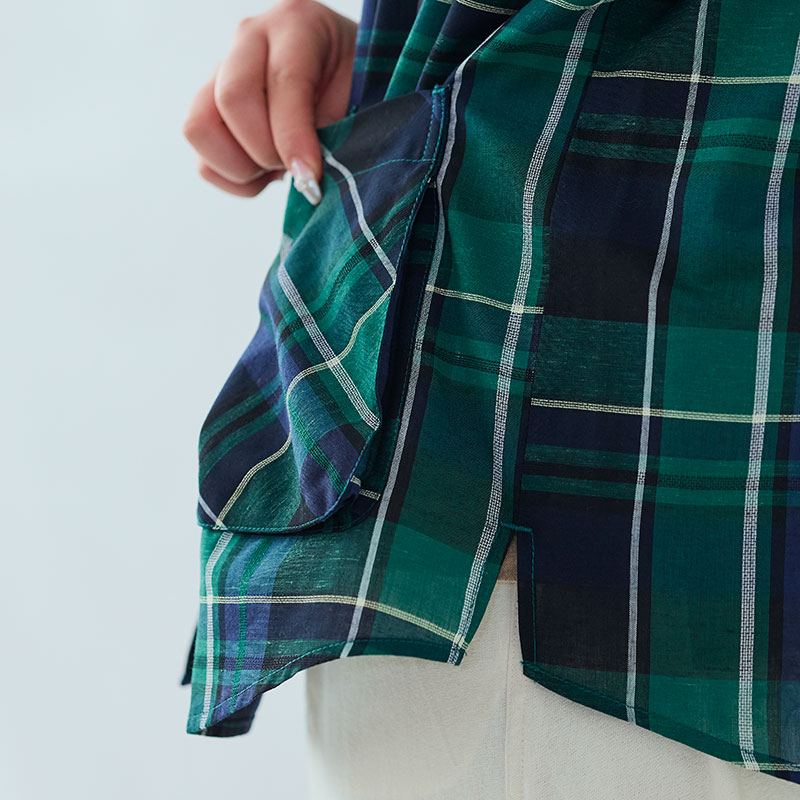 婦人『cloudnine』7分袖前開きジャガードチェック柄ブラウス