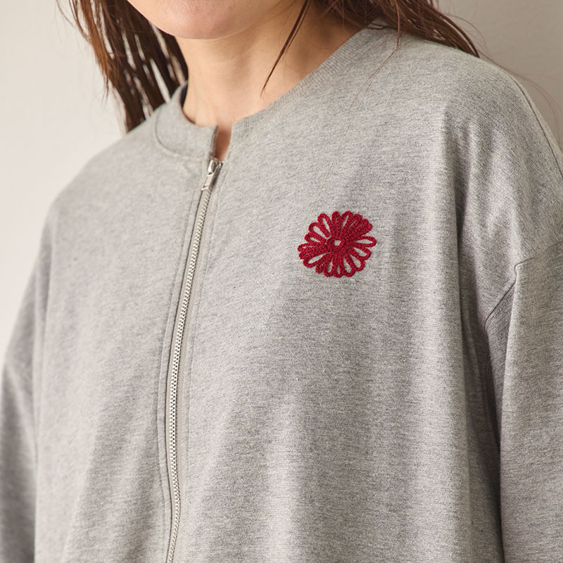 婦人『cloudnine』花刺繍ドロップ肩ダブルジップカットソー