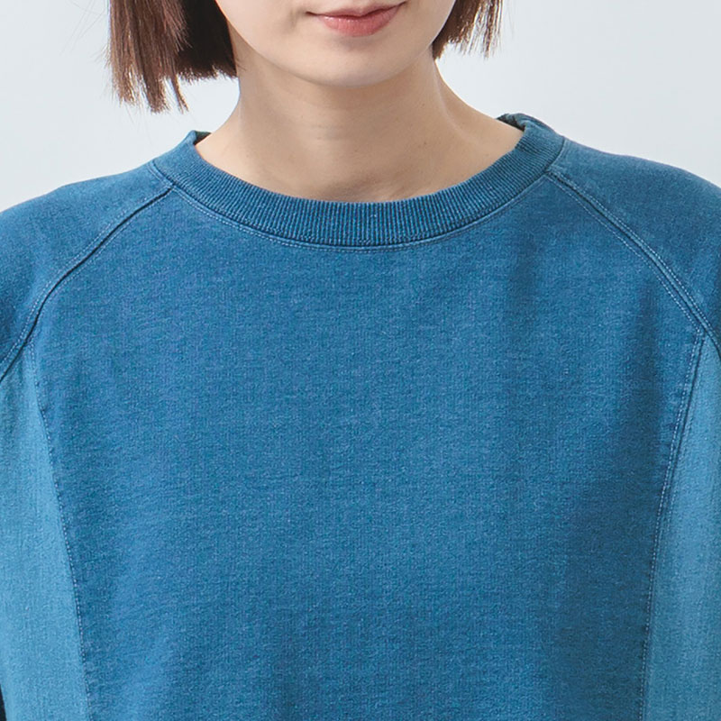 婦人『m.m.o.』インディゴ裏毛ラグランプルオーバー