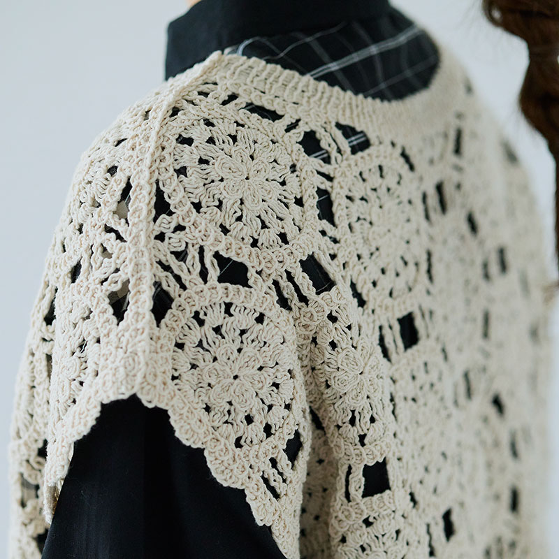 婦人『cloudnine』クロシェ風機械編み無地フレンチスリーブ前後2Wayニットベスト