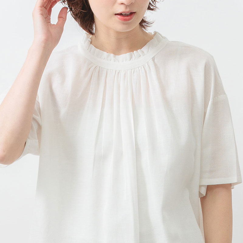 婦人『m.m.o』綿麻レーヨンフリルブラウス