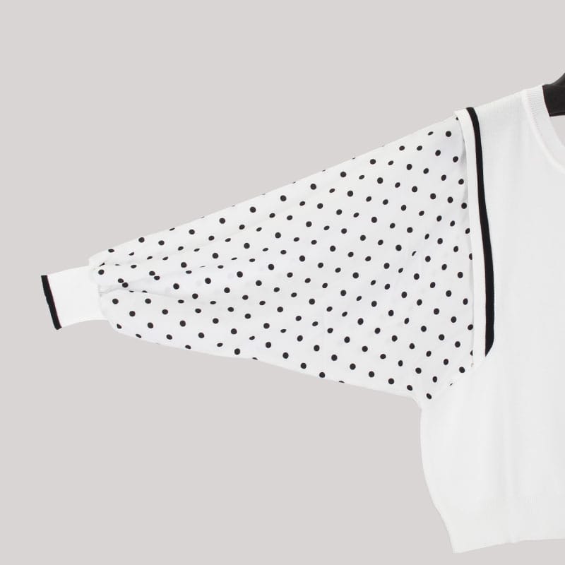 婦人ドットスリーブ切替ニットトップス