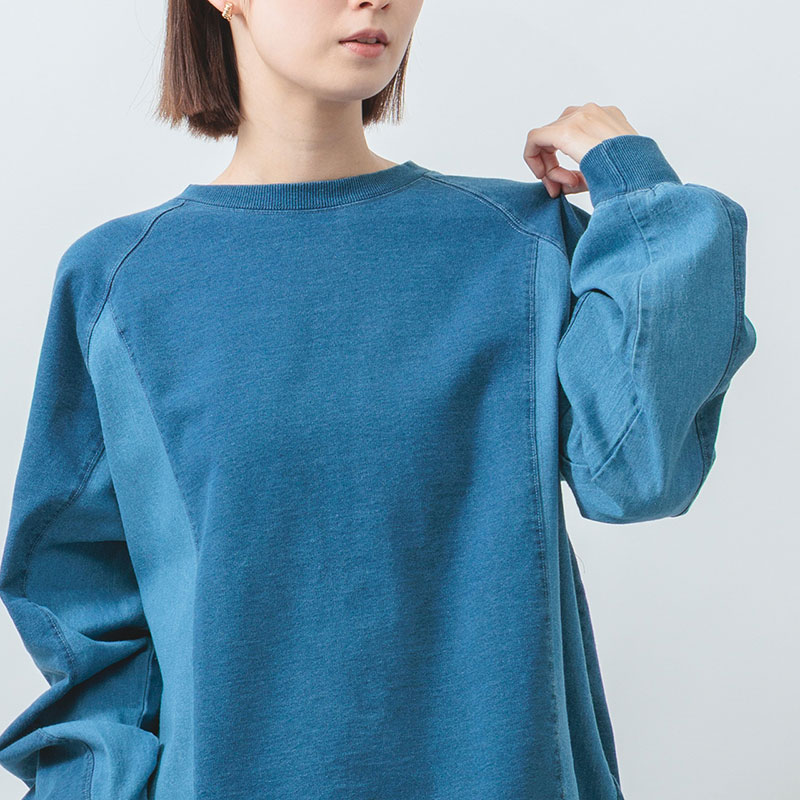 婦人『m.m.o.』インディゴ裏毛ラグランプルオーバー