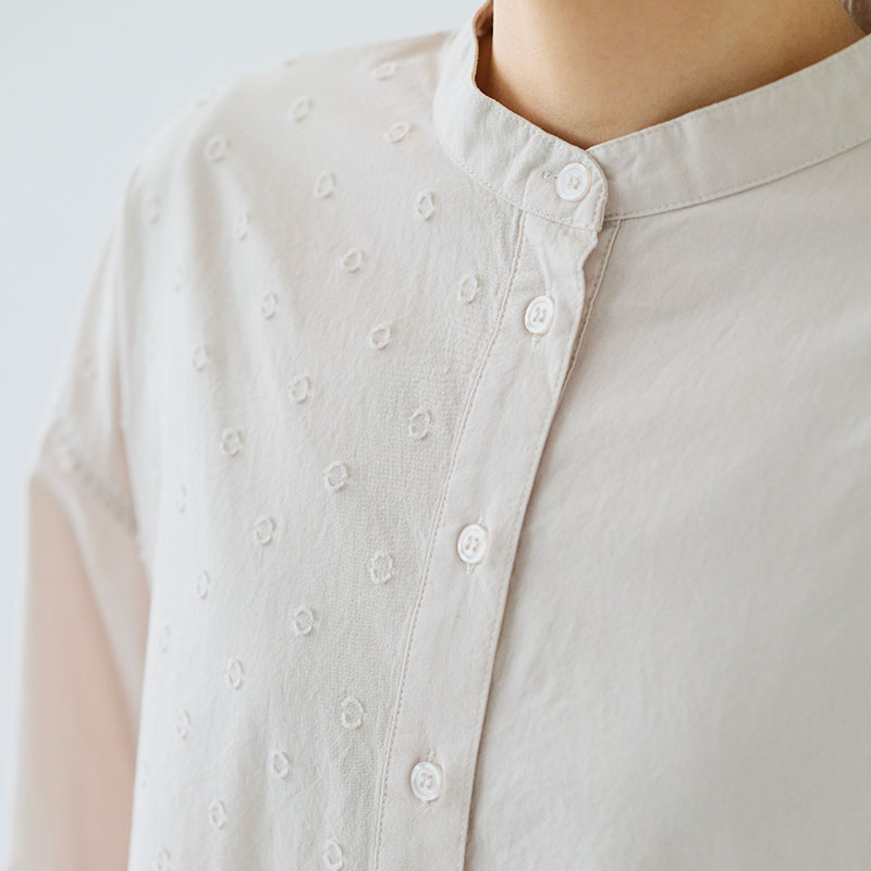 婦人『cloudnine』先染めコットン無地・花柄刺しゅう・ドビードット柄前開きチュニック