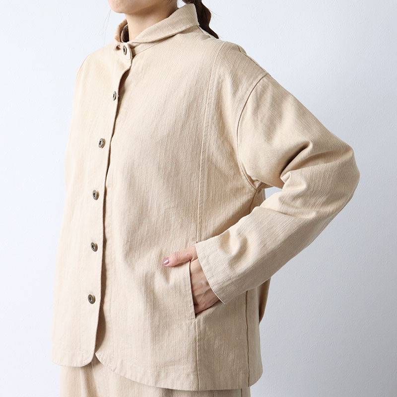 婦人『cloudnine』9.3ozタテスラブ入り 丸襟ポケット付きジャケット