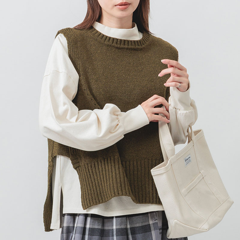 婦人『m.m.o.』マシーンウォッシャブル サイドリブニットベスト
