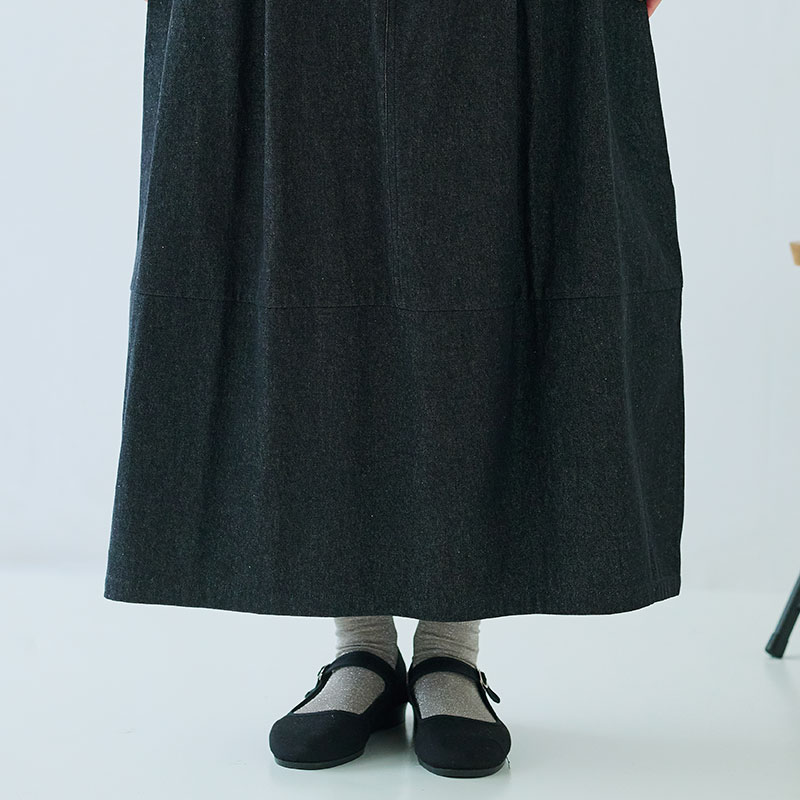 婦人『cloudnine』8oz布帛デニム無地9分丈バルーンスカート