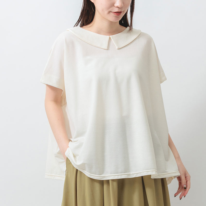婦人『m.m.o』冷感鹿の子ポロ衿フレンチ袖プルオーバー