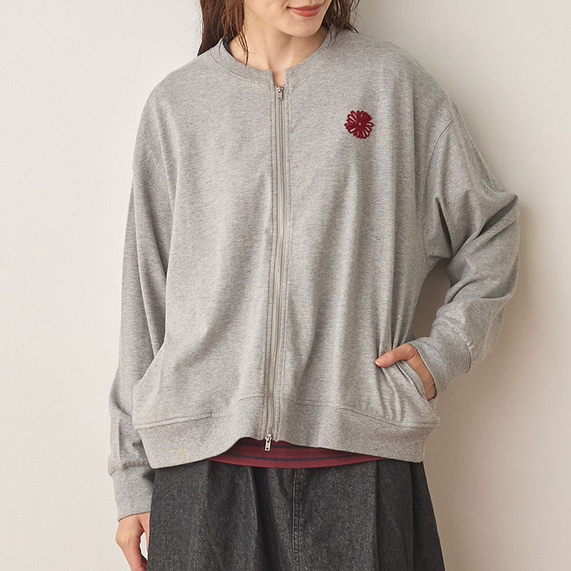 婦人『cloudnine』花刺繍ドロップ肩ダブルジップカットソー