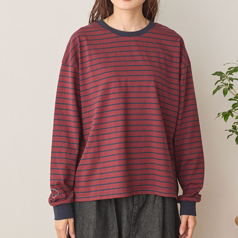婦人『cloudnine』長袖刺繍入りボーダーカットソー