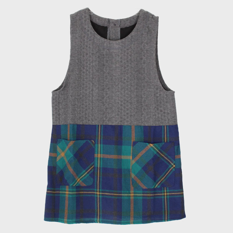 婦人ジャガードニット切り替え背ボタンエプロン