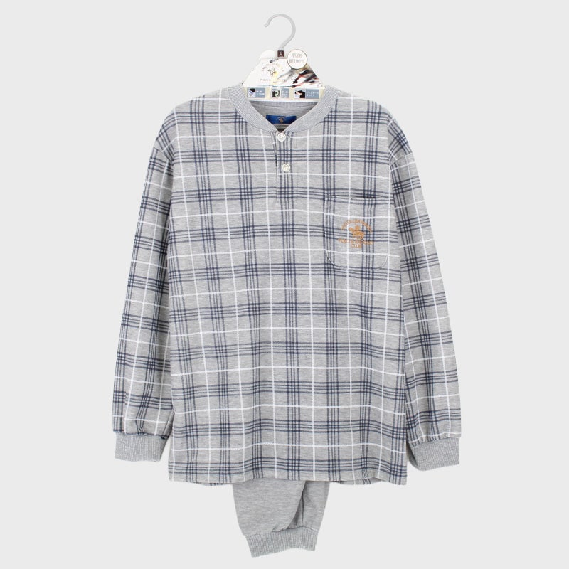 紳士『SANTA BARBARA POLO』裏綿ダンボールヘンリーネックTスーツパジャマ(格子)