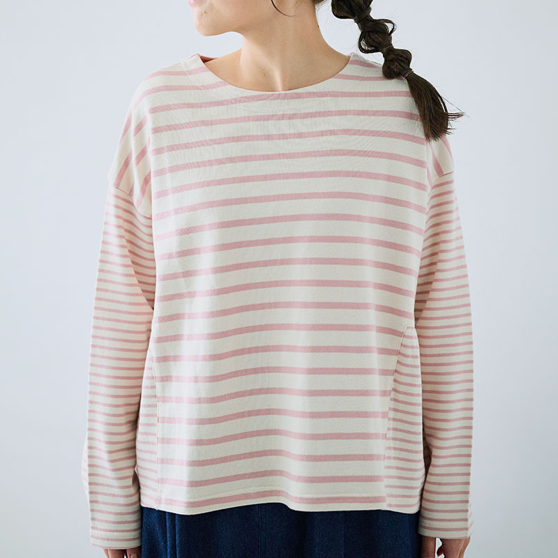 婦人『cloudnine』コットン裏毛先染めボーダー2種使いカットソープルオーバー