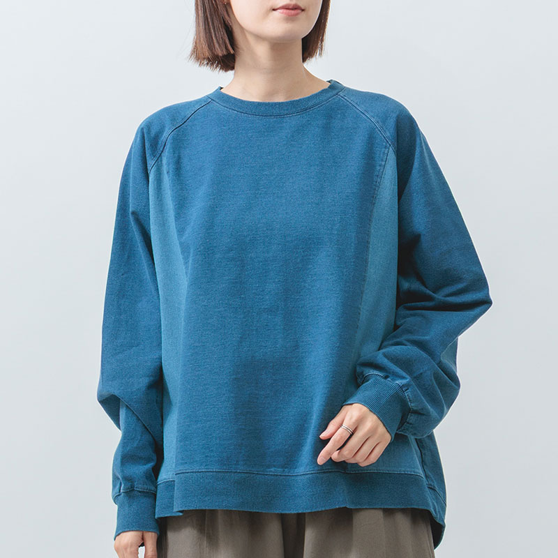 婦人『m.m.o.』インディゴ裏毛ラグランプルオーバー