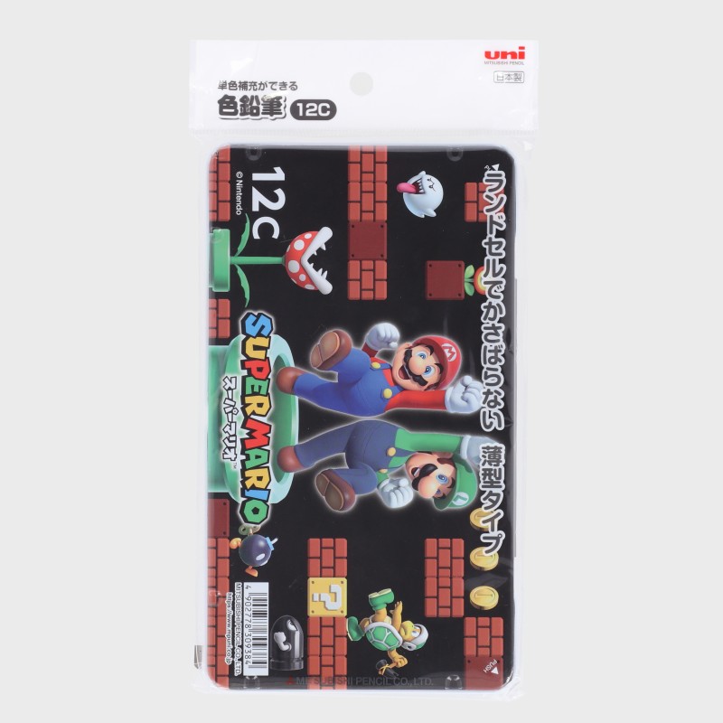 『スーパーマリオ/SUPER MARIO』UNI色えんぴつ(12色)缶ケ−ス入