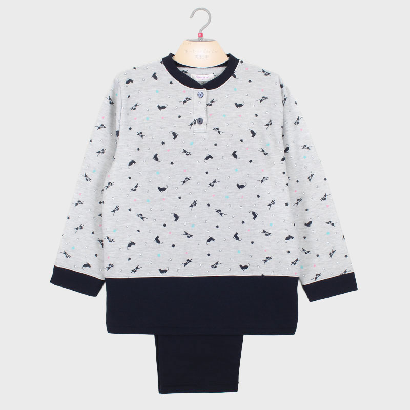 婦人裏起毛Tスーツパジャマ(ネコ)