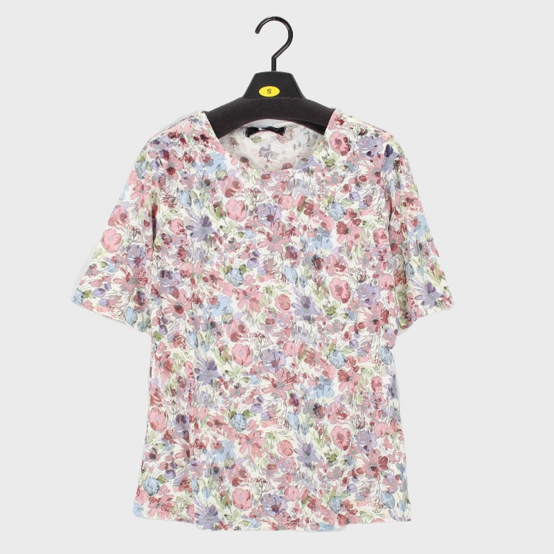 婦人S寸半袖綿オパール花柄プリントTシャツ
