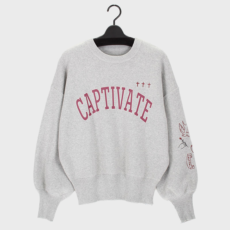 婦人『palm RICHE』スウェットライクロゴ刺しゅうニット