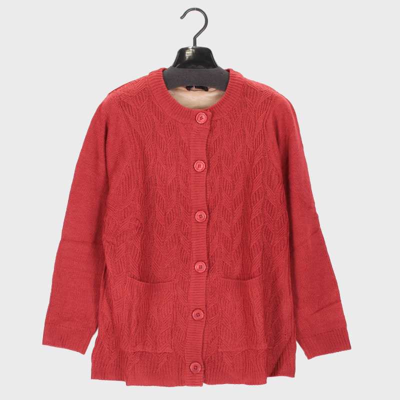 婦人丸首ニットカーデガン(裏ベロア付き)