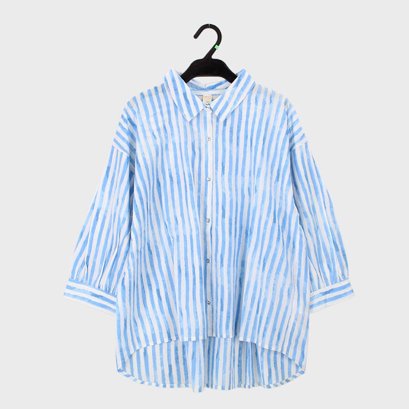 婦人オーガニックコットンストライププリントシャツ