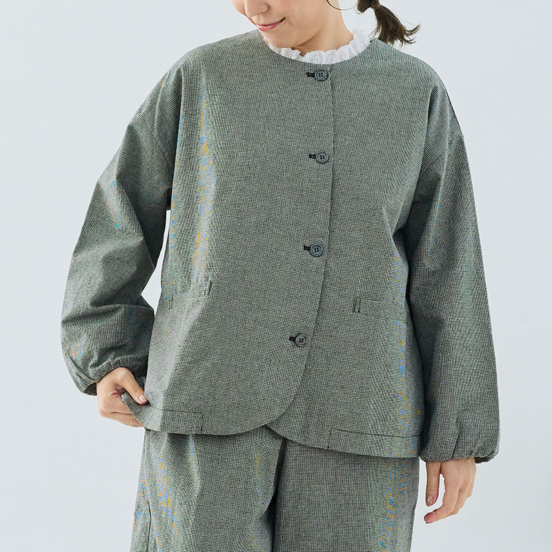 婦人『cloudnine』先染め綿麻布帛袖口バルーンジャケット