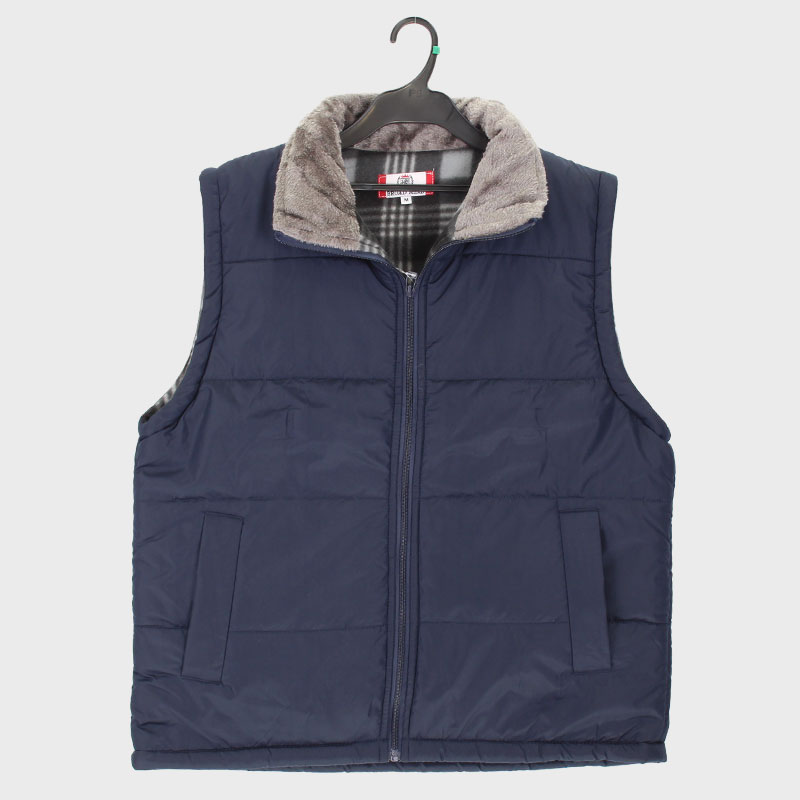 紳士無地中綿ベスト(裏地チェックフリース)