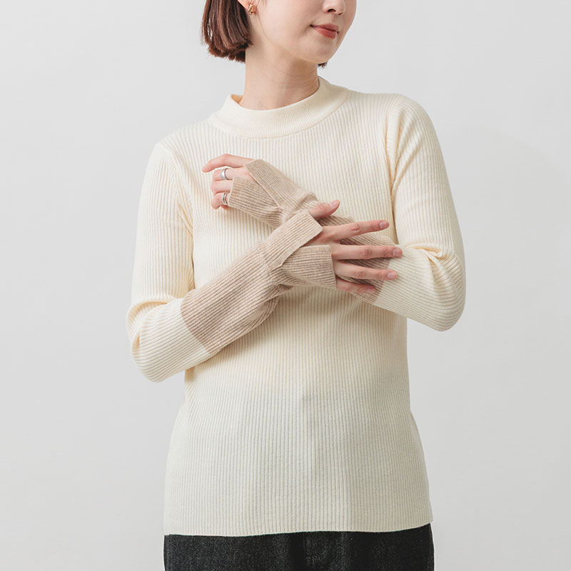 婦人『m.m.o.』ふわもち袖スリット配色ハイネックプルオーバー