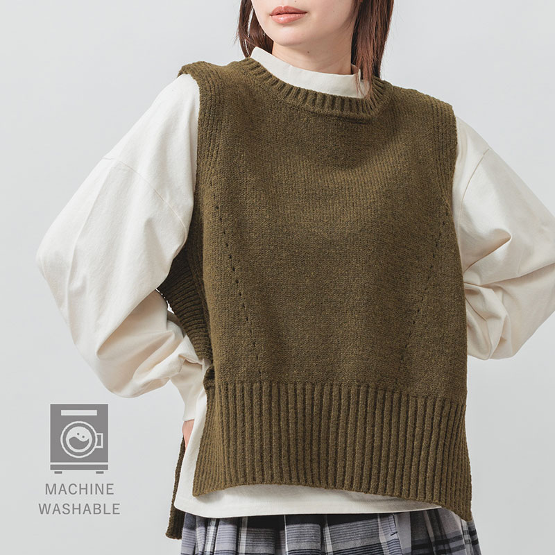 婦人『m.m.o.』マシーンウォッシャブル サイドリブニットベスト