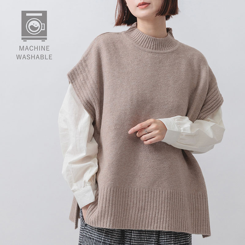 婦人『m.m.o.』マシーンウォッシャブル ハイネックニットベスト