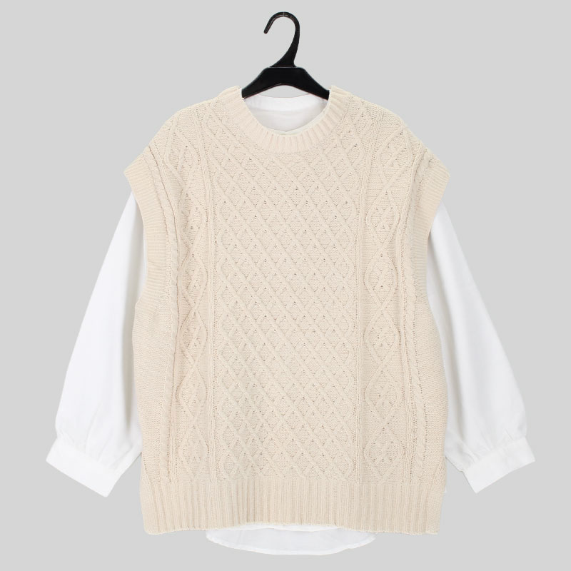 婦人『m.m.o.』モールニットベスト×ブラウスアンサンブル