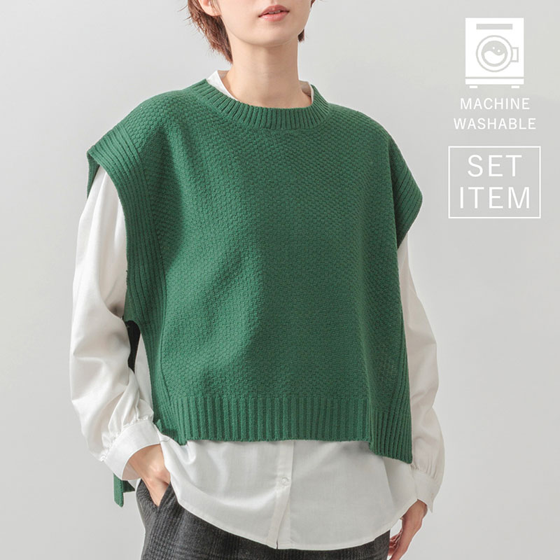婦人『m.m.o』ニットベスト×ブラウスアンサンブル