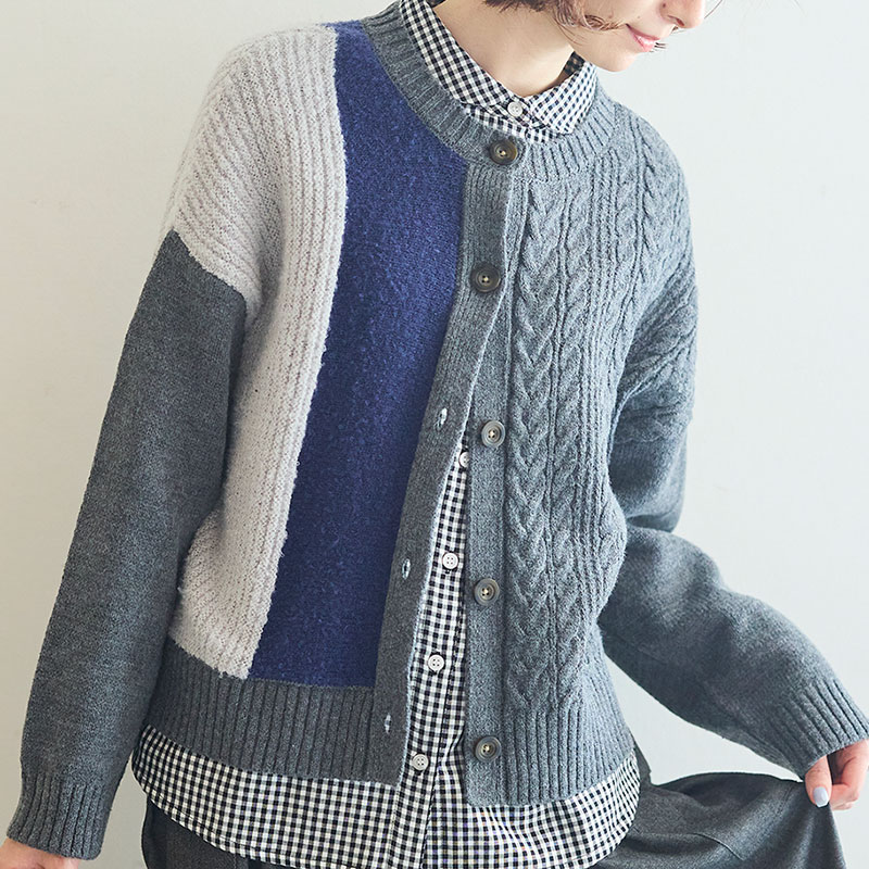 婦人『cloudnine』4種類柄パッチワークニットカーディガン