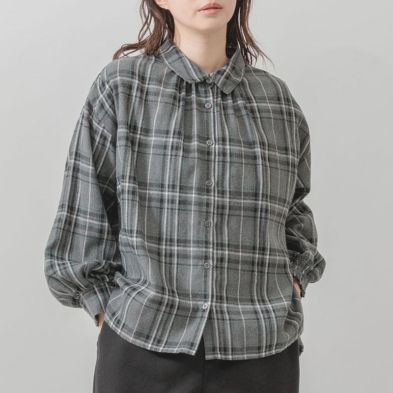 婦人『m.m.o』先染めチェックシャーリング袖シャツ