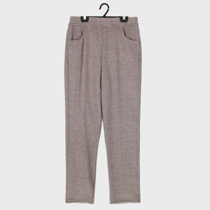 婦人ツイード調ニット裏シャギーテーパードパンツ