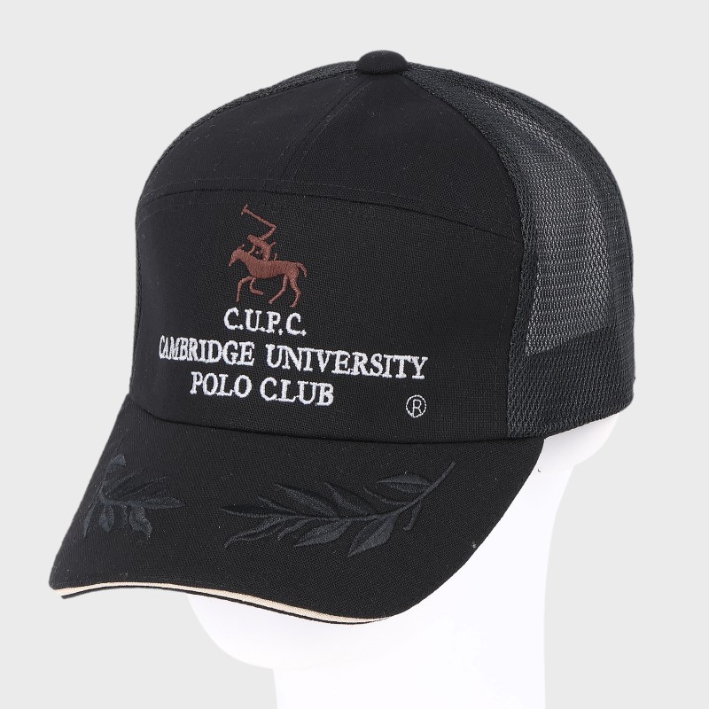 『POLO CLUB』つばリーフ刺しゅう麻混ワイドハーフメッシュCAPキャップ