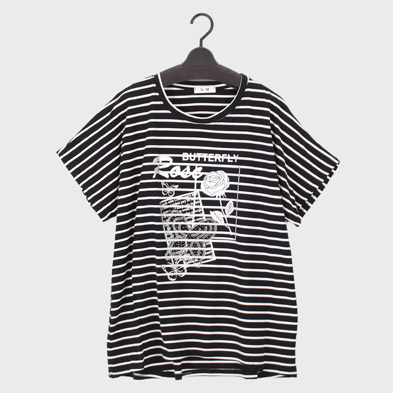 婦人半袖ボーダーデザインチュニック