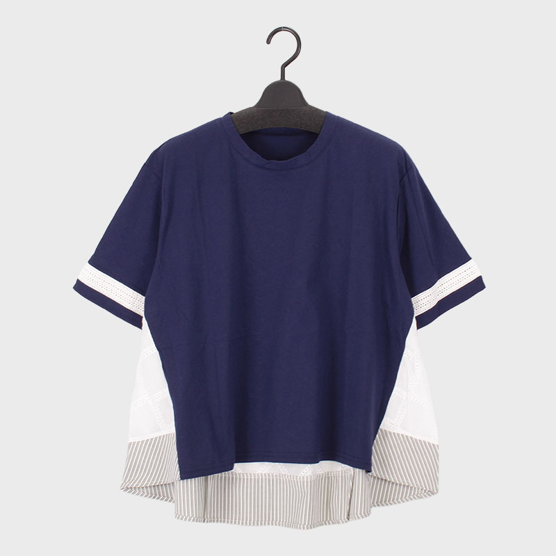 婦人半袖布帛使いデザインカットソー