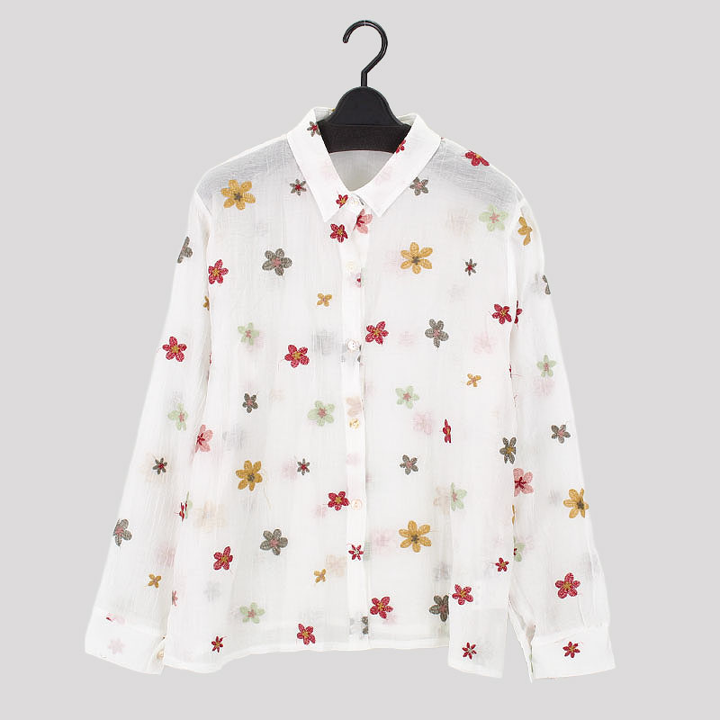 婦人長袖花刺しゅうブラウス