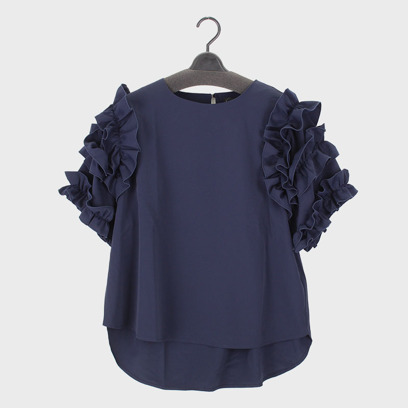 婦人半袖袖フリルデザインカットソー